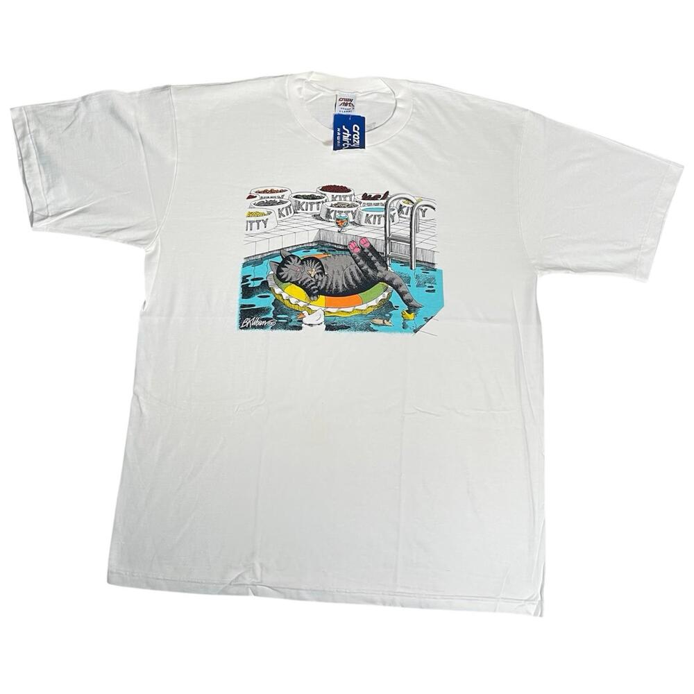 VTG 90s NWT B. Kliban Cat Crazy Shirts USA Swimming Pool Cat T-Shirt Hawaii XL - Picture 1 of 5